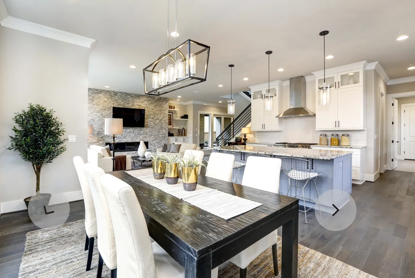 Zillow 3D tour preview showing a furnished living room and kitchen